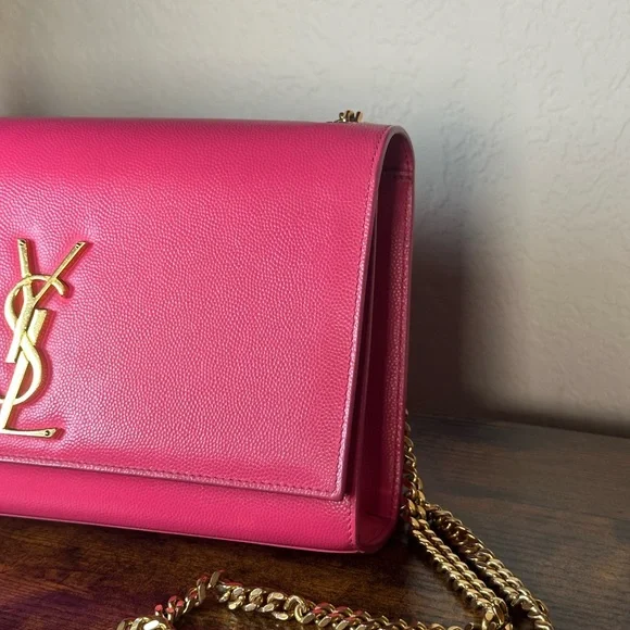 Authentic YSL Saint Laurent Hot Pink Kate Leather Chain Crossbody Bag - Picture 4 of 13